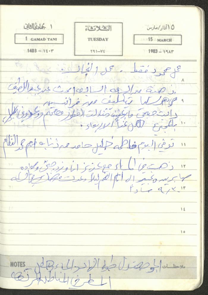 Mahmoud Khreisheh Diaries, Thinnaba- Tulkarm, 1983