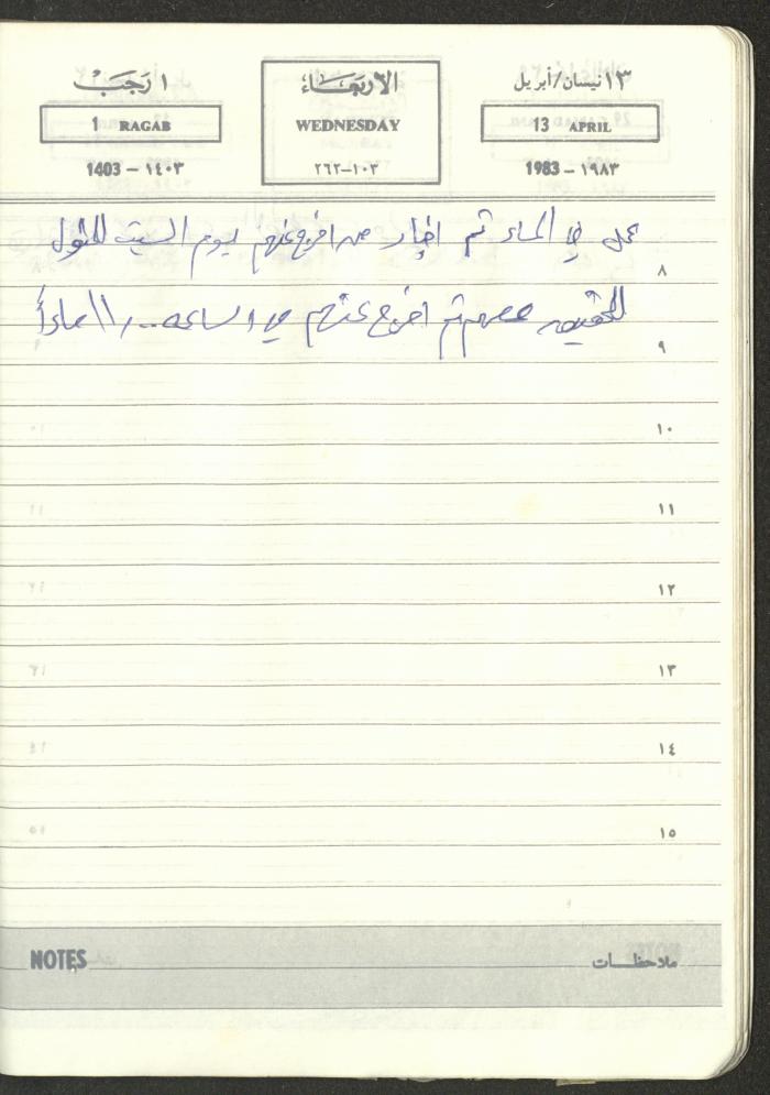 Mahmoud Khreisheh Diaries, Thinnaba- Tulkarm, 1983