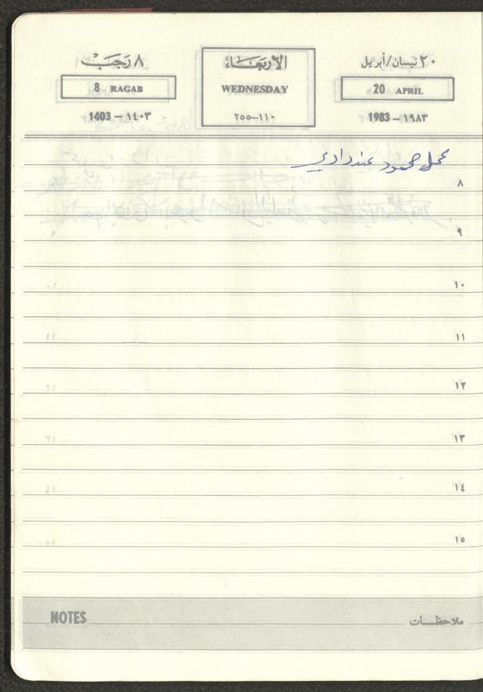 Mahmoud Khreisheh Diaries, Thinnaba- Tulkarm, 1983