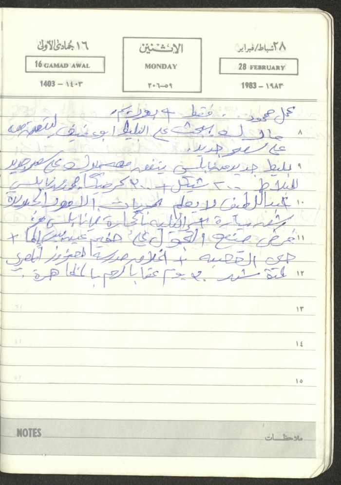 Mahmoud Khreisheh Diaries, Thinnaba- Tulkarm, 1983
