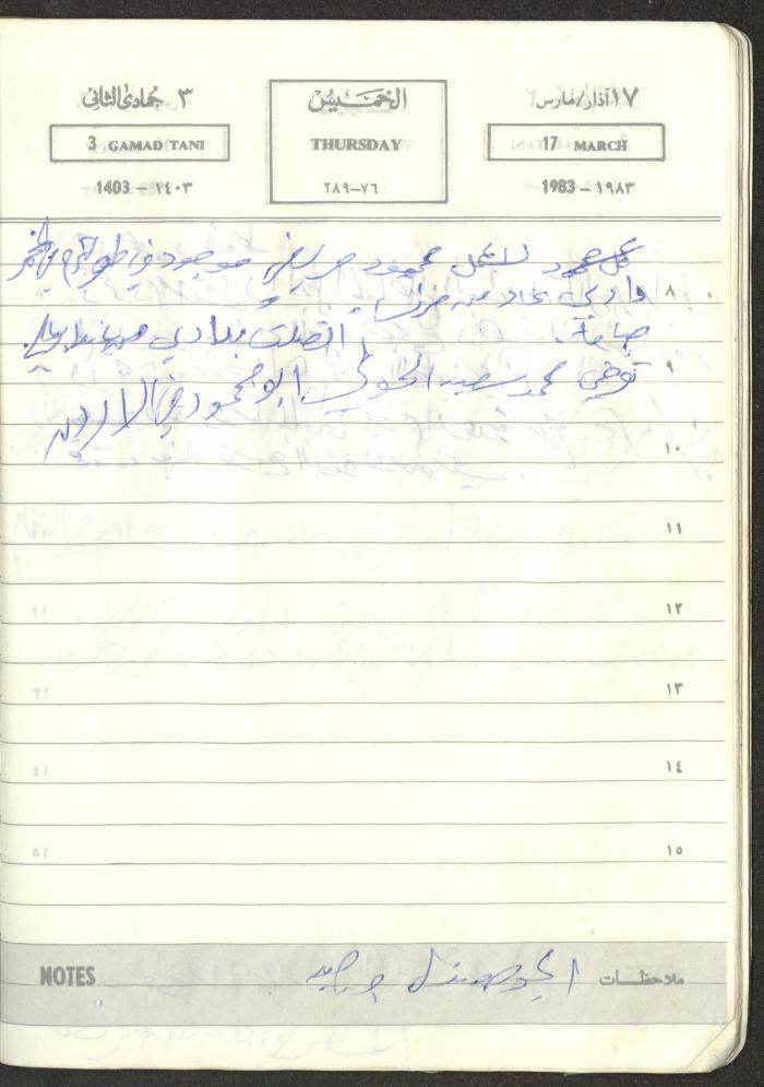 Mahmoud Khreisheh Diaries, Thinnaba- Tulkarm, 1983