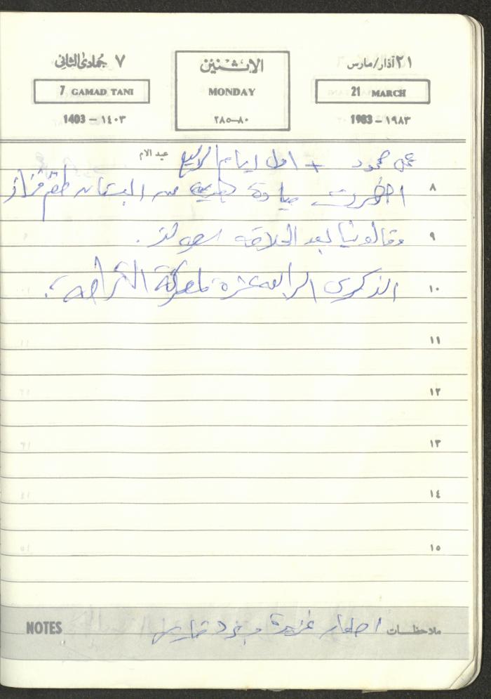 Mahmoud Khreisheh Diaries, Thinnaba- Tulkarm, 1983