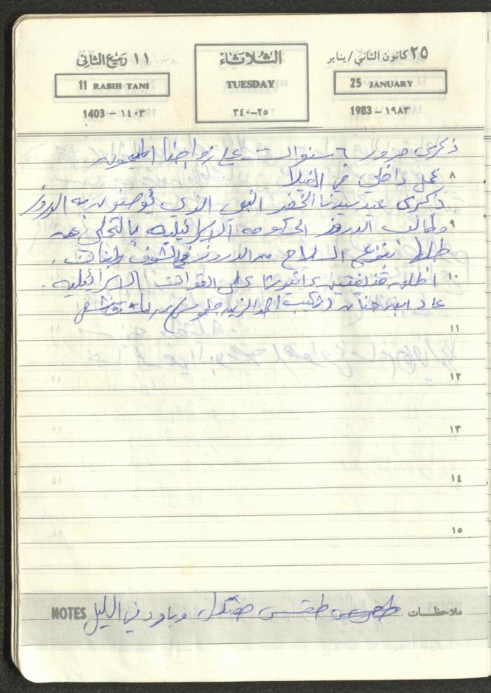 Mahmoud Khreisheh Diaries, Thinnaba- Tulkarm, 1983