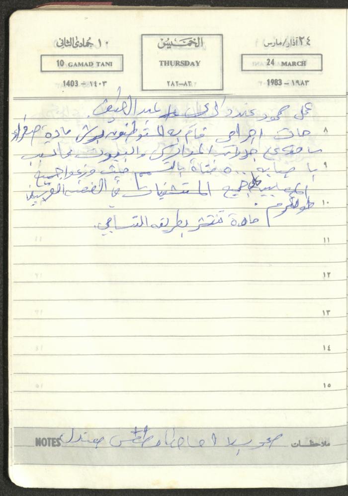 Mahmoud Khreisheh Diaries, Thinnaba- Tulkarm, 1983