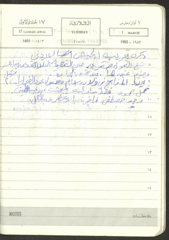 Mahmoud Khreisheh Diaries, Thinnaba- Tulkarm, 1983