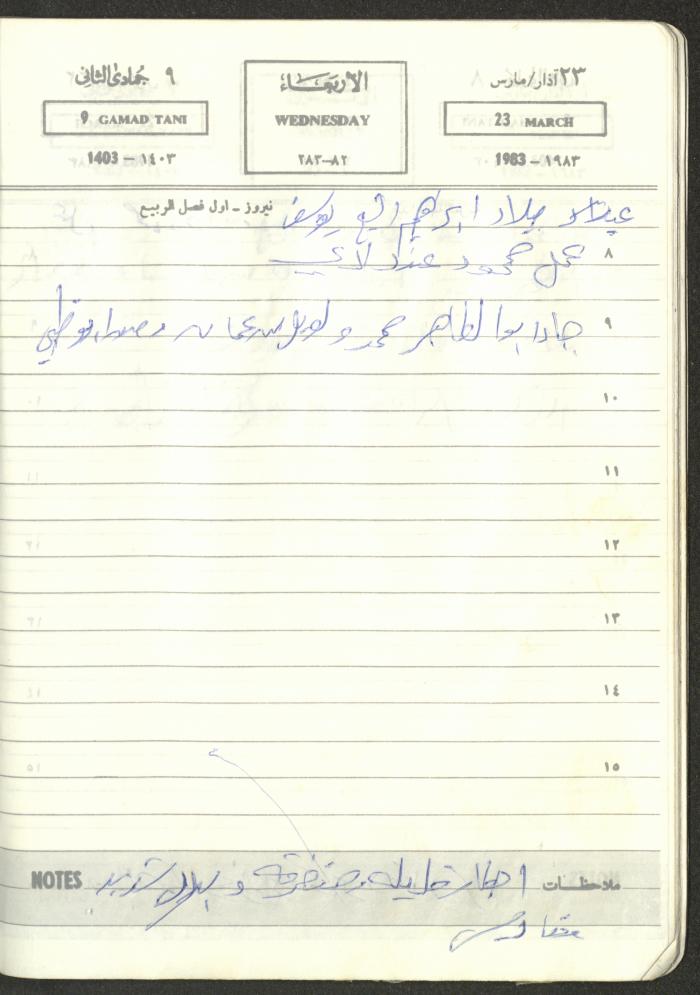 Mahmoud Khreisheh Diaries, Thinnaba- Tulkarm, 1983