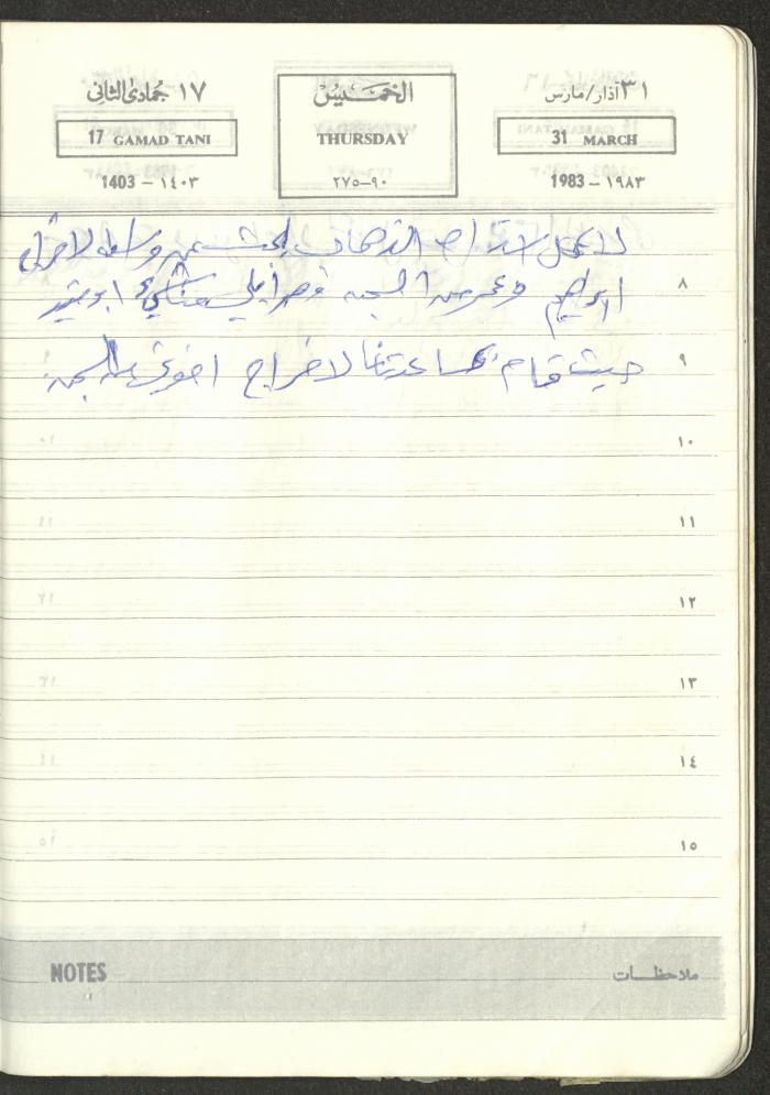 Mahmoud Khreisheh Diaries, Thinnaba- Tulkarm, 1983