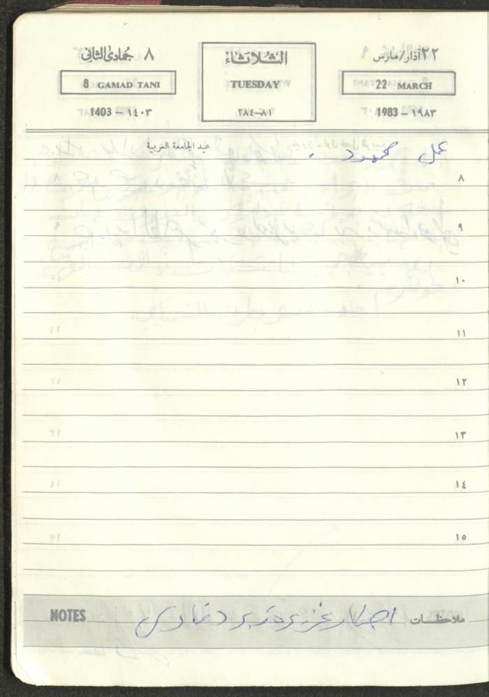 Mahmoud Khreisheh Diaries, Thinnaba- Tulkarm, 1983