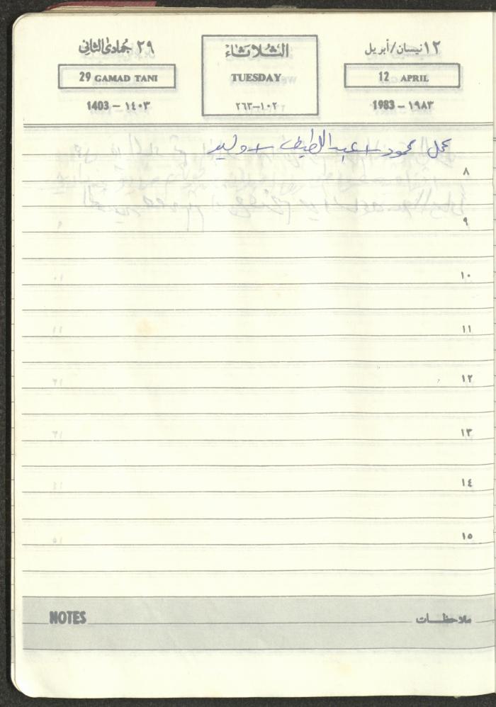 Mahmoud Khreisheh Diaries, Thinnaba- Tulkarm, 1983