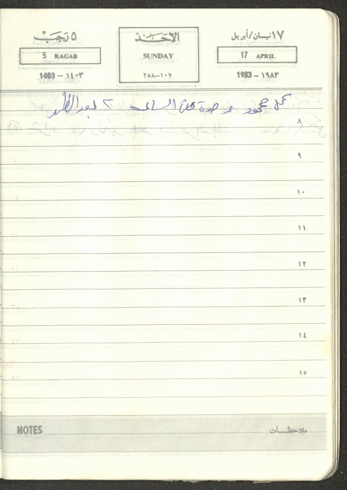Mahmoud Khreisheh Diaries, Thinnaba- Tulkarm, 1983