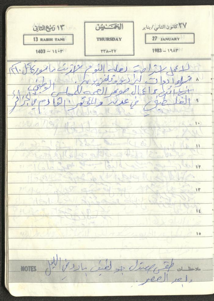 Mahmoud Khreisheh Diaries, Thinnaba- Tulkarm, 1983