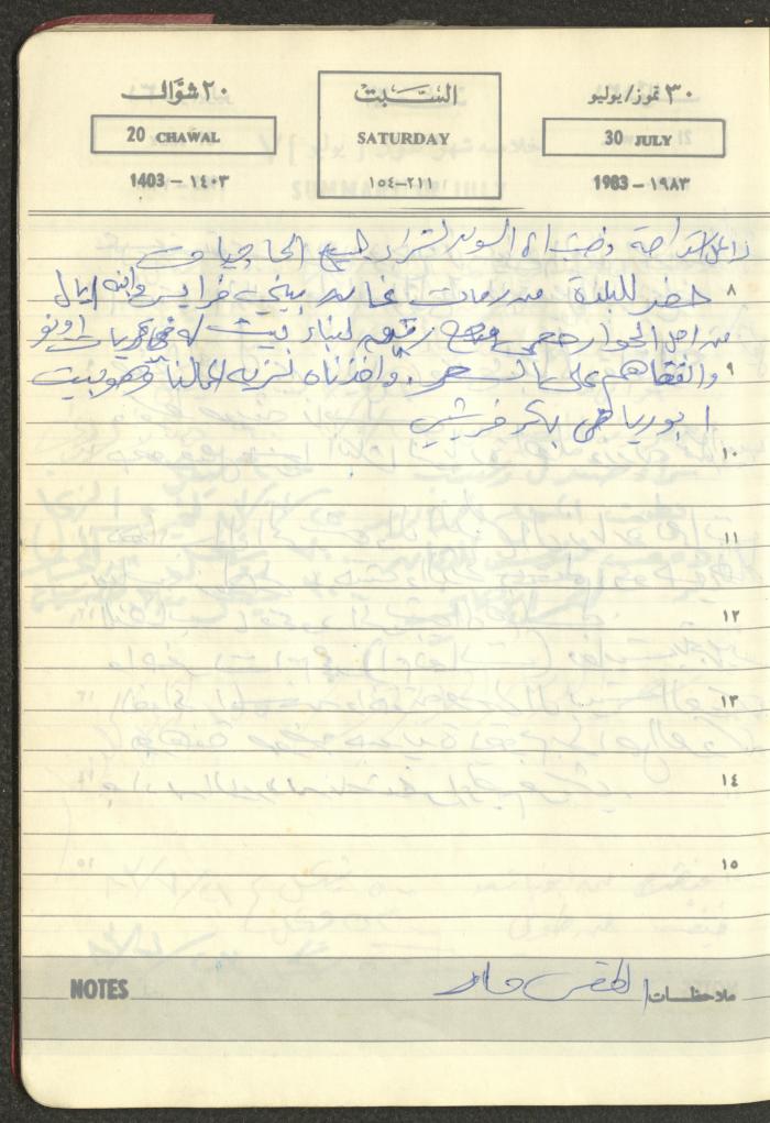 Mahmoud Khreisheh Diaries, Thinnaba- Tulkarm, 1983