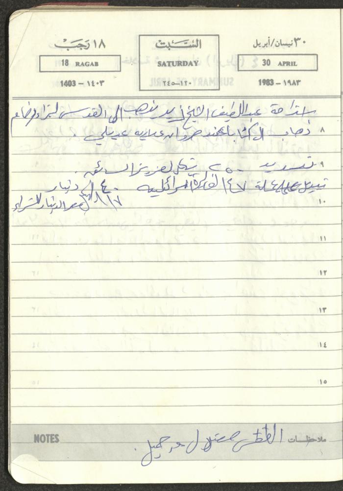 Mahmoud Khreisheh Diaries, Thinnaba- Tulkarm, 1983