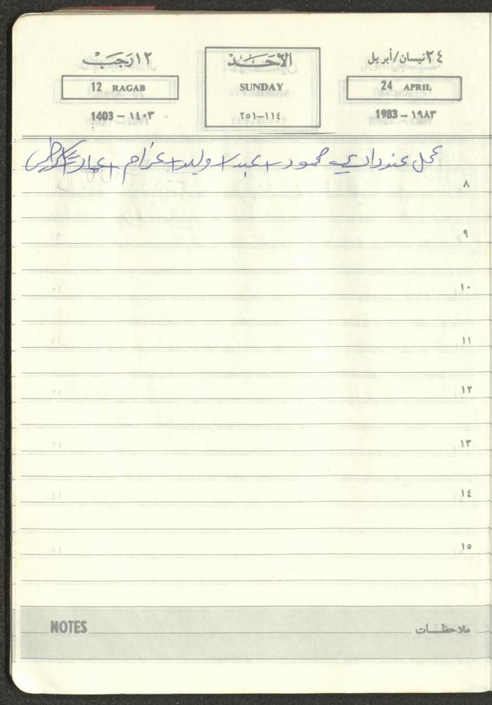 Mahmoud Khreisheh Diaries, Thinnaba- Tulkarm, 1983