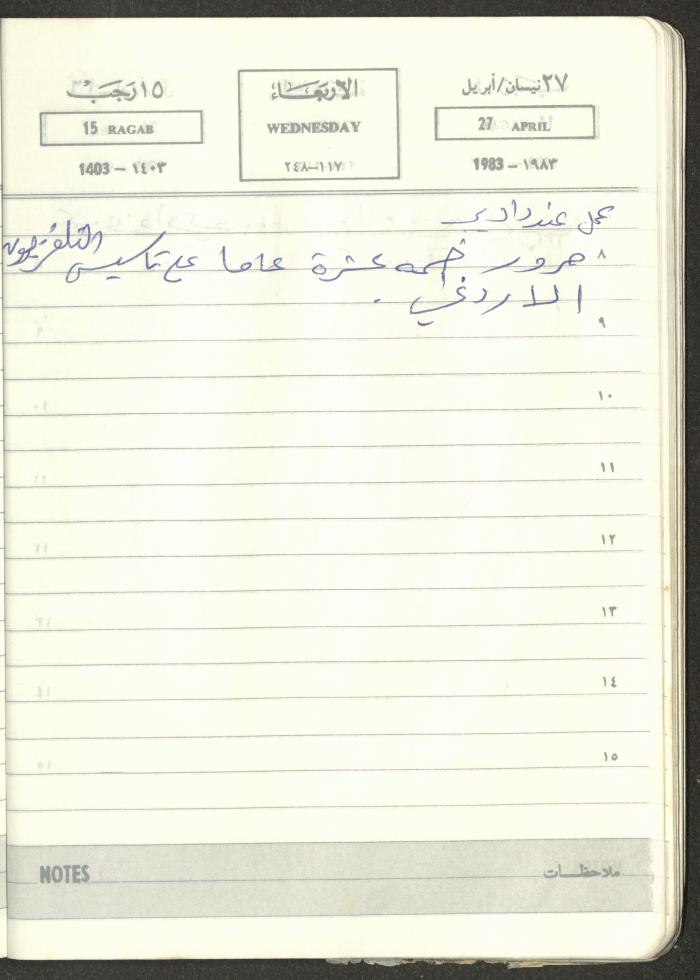 Mahmoud Khreisheh Diaries, Thinnaba- Tulkarm, 1983