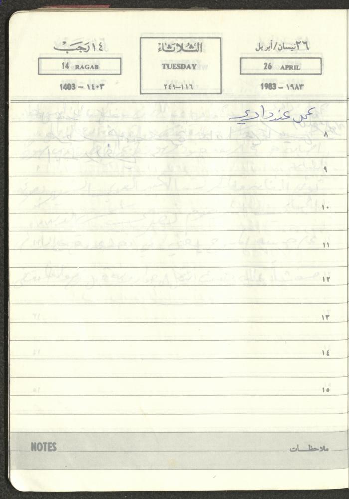 Mahmoud Khreisheh Diaries, Thinnaba- Tulkarm, 1983