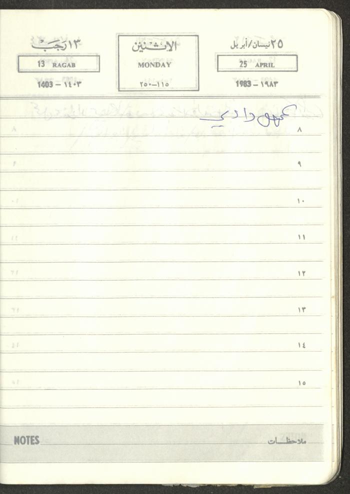 Mahmoud Khreisheh Diaries, Thinnaba- Tulkarm, 1983