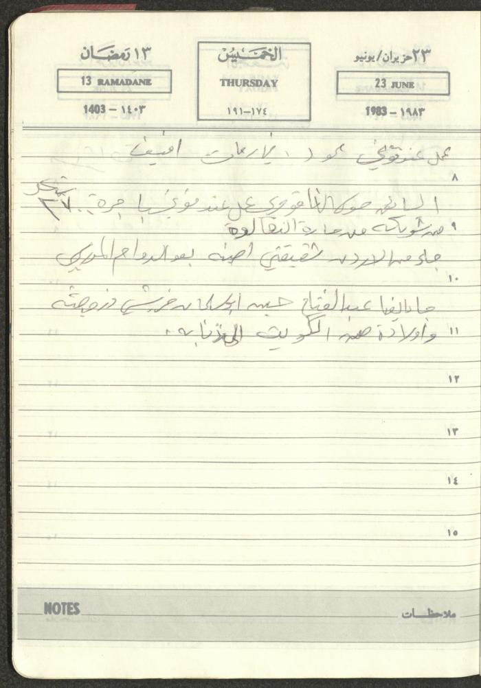 Mahmoud Khreisheh Diaries, Thinnaba- Tulkarm, 1983
