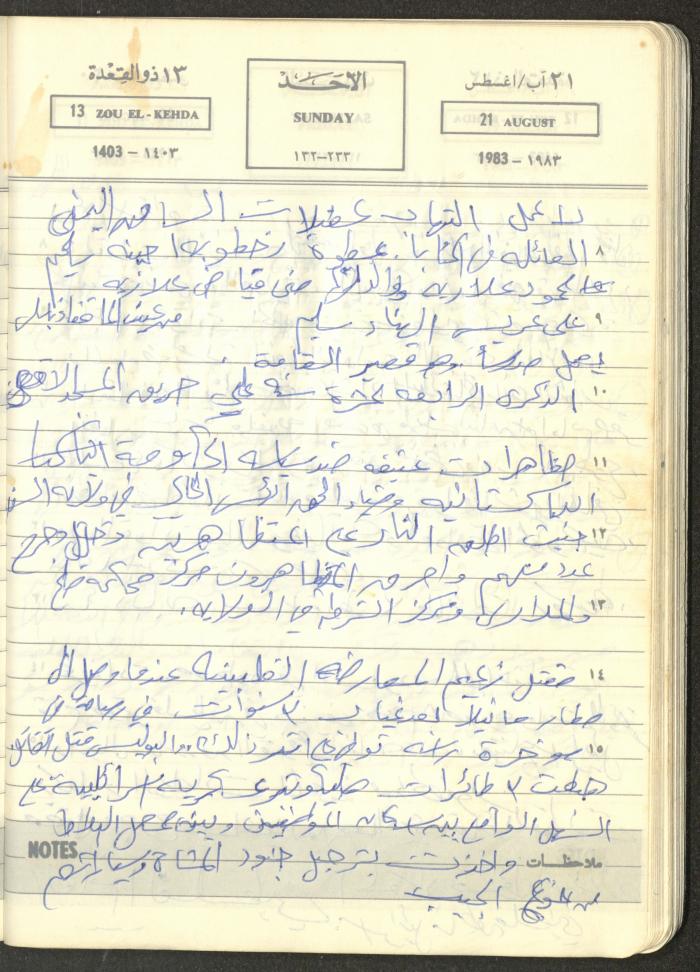 Mahmoud Khreisheh Diaries, Thinnaba- Tulkarm, 1983