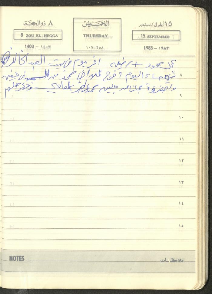 Mahmoud Khreisheh Diaries, Thinnaba- Tulkarm, 1983