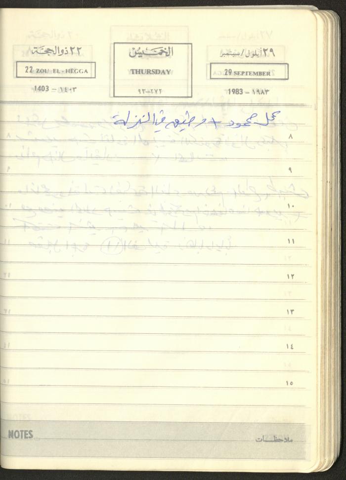 Mahmoud Khreisheh Diaries, Thinnaba- Tulkarm, 1983