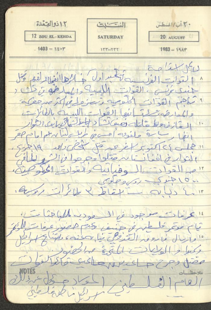 Mahmoud Khreisheh Diaries, Thinnaba- Tulkarm, 1983