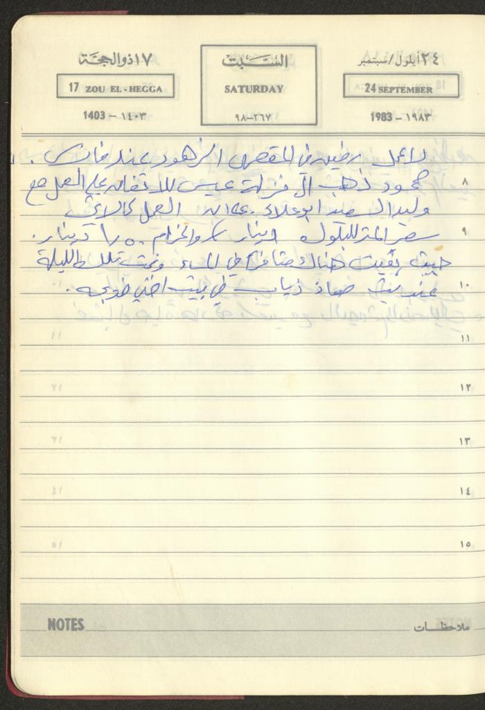 Mahmoud Khreisheh Diaries, Thinnaba- Tulkarm, 1983