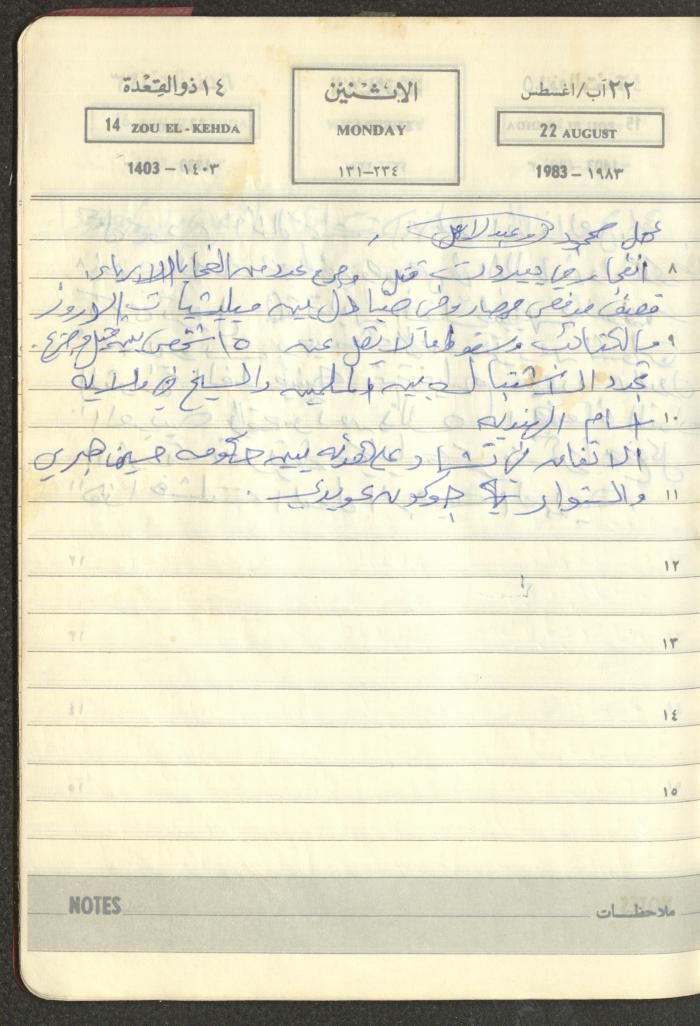 Mahmoud Khreisheh Diaries, Thinnaba- Tulkarm, 1983