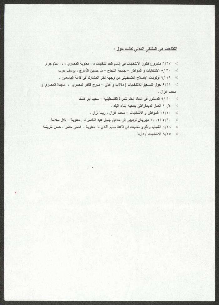 تقرير إداري صادر عن نادي المرأة الفلسطينية، نابلس، 2004-2005 