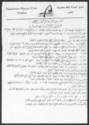 An Administrative Report by the Palestinian Woman Club, Nablus, 2004