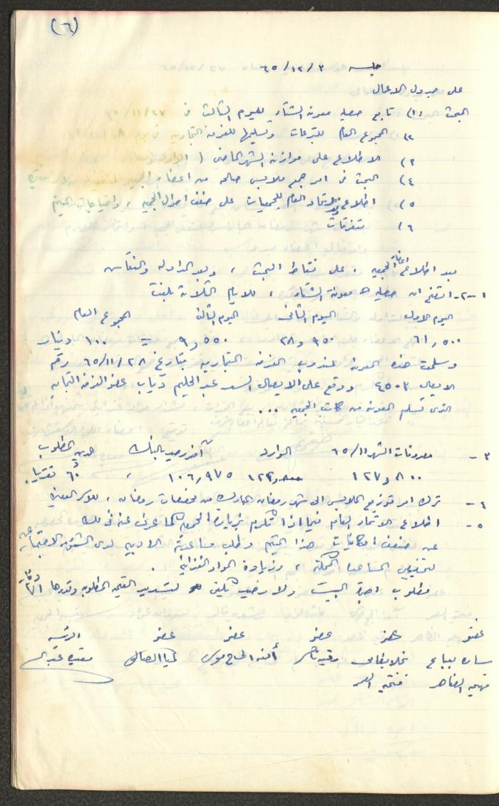 A Record of the Arab Society for Orphans Administration Decisions, Tulkarm, 1965-1970