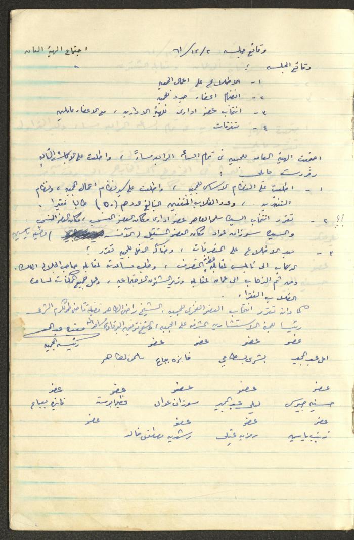 A Record of the Arab Society for Orphans Decisions, Tulkarm, 1961-1965