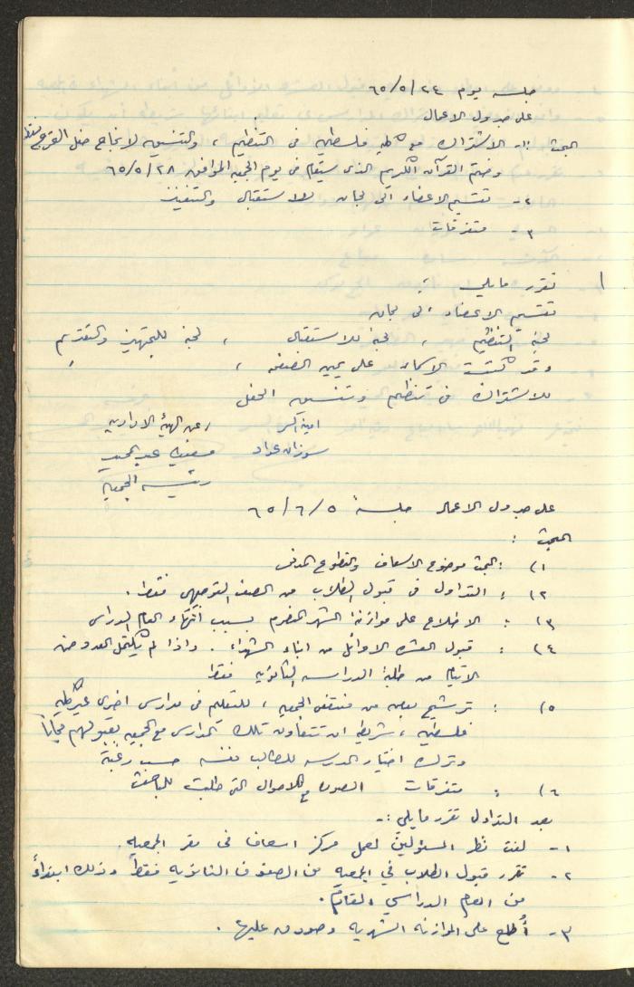 A Record of the Arab Society for Orphans Decisions, Tulkarm, 1961-1965