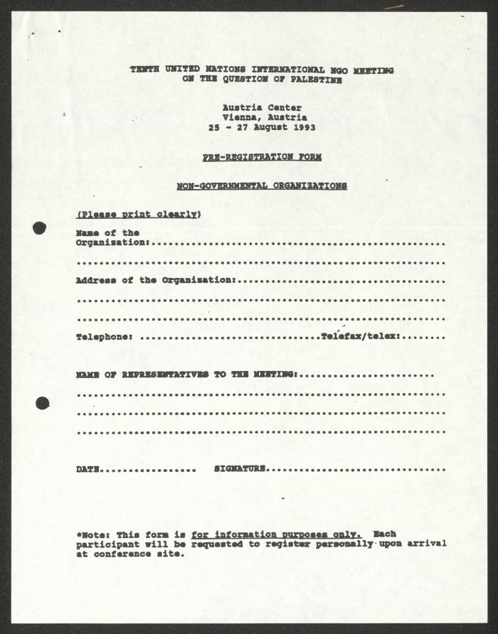 نموذج تسجيل صادر عن جمعية الأمم المتحدة، فيينا، 1993