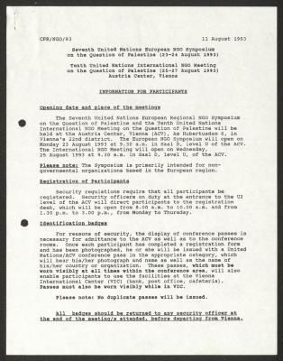 برنامج ندوة الأمم المتحدة السابعة واجتماعها العاشر للمنظمات غير الحكومية الأوروبية، فيينا، 1993