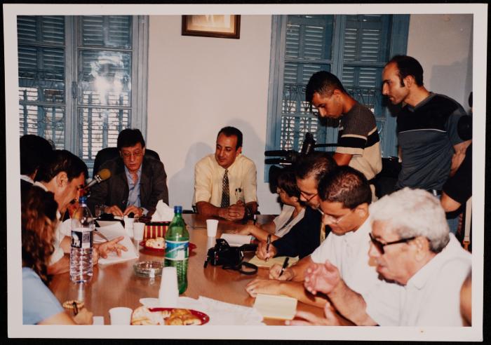 Mahmoud Darwish with a Group of People, Nazareth, the Early 1990s