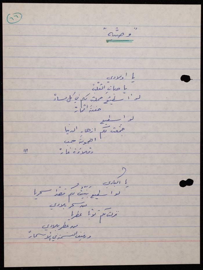 A Poetry Collection by Shakib Jahshan, Nazareth, 1977- 1978