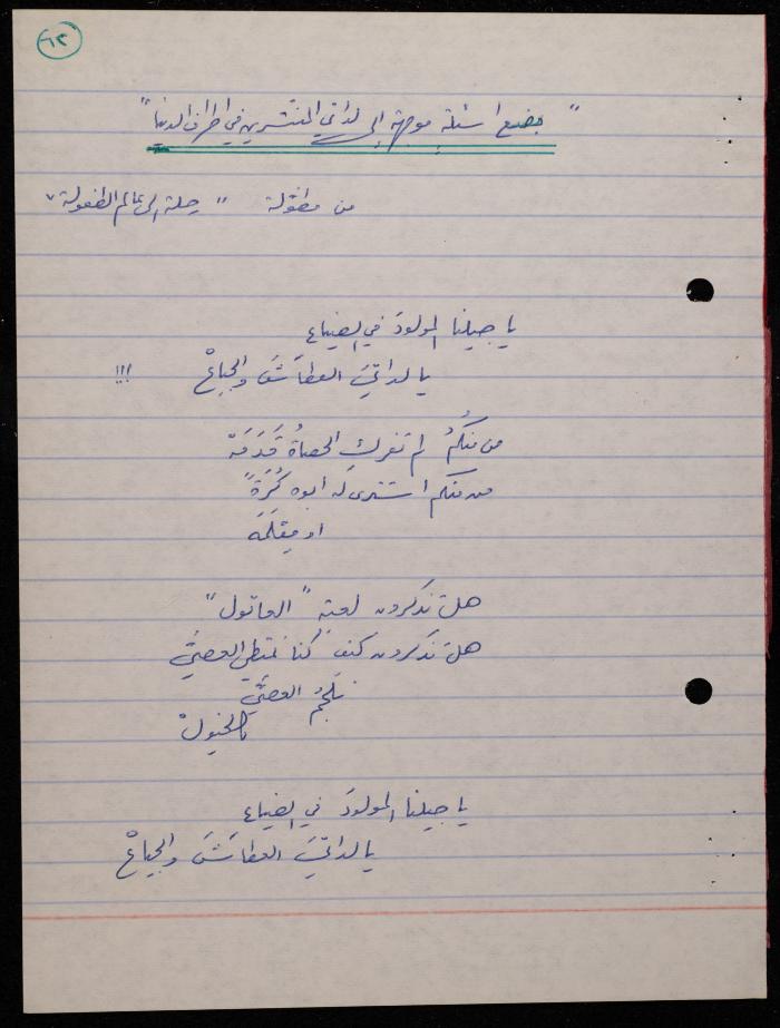 A Poetry Collection by Shakib Jahshan, Nazareth, 1979
