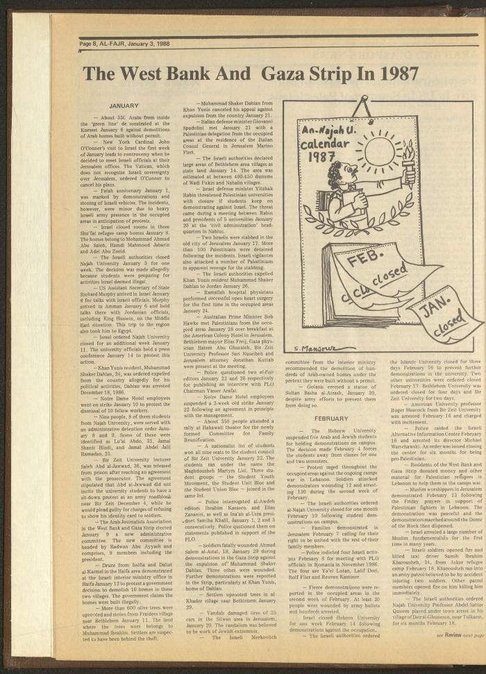 Issue 398 of al-Fajr Newspaper, 3 January 1988