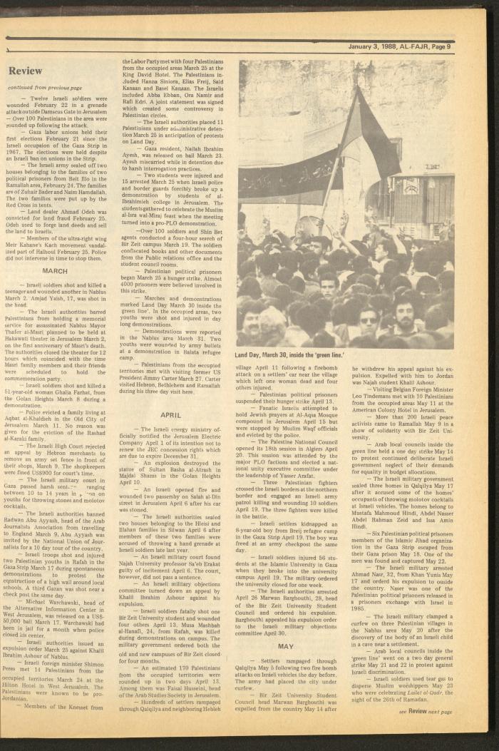 Issue 398 of al-Fajr Newspaper, 3 January 1988