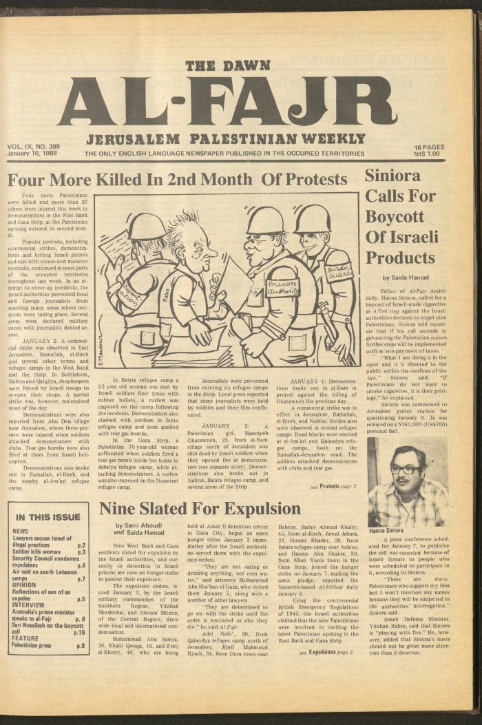 Issue 399 of al-Fajr Newspaper, 10 January 1988