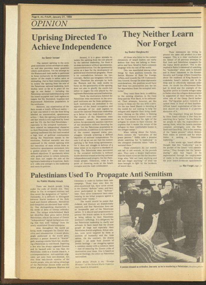 العدد 402 من جريدة الفجر، 31 كانون الثاني 1988