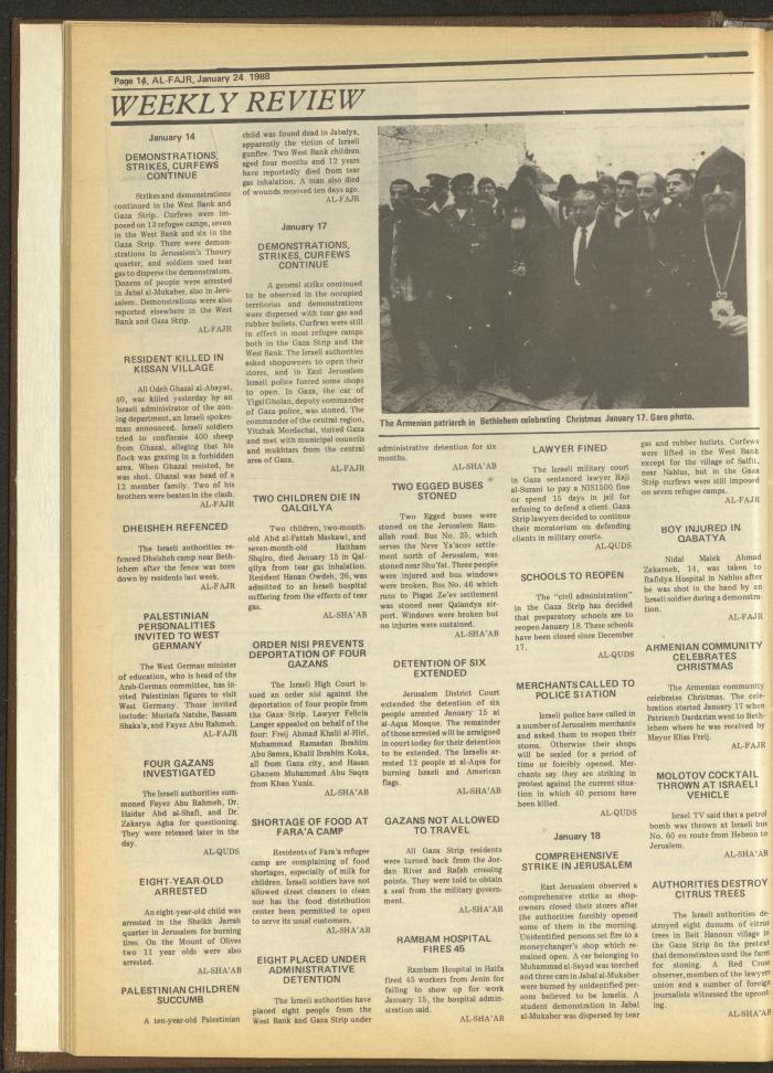 Issue 401 of al-Fajr Newspaper, 24 January 1988