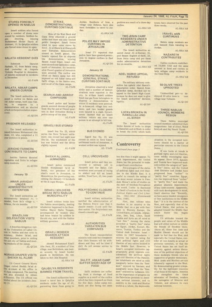 Issue 401 of al-Fajr Newspaper, 24 January 1988