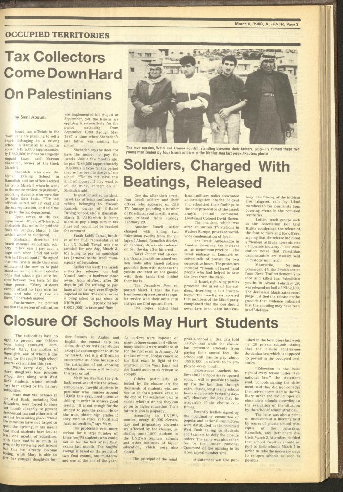 Issue 407 of al-Fajr Newspaper, 6 March 1988