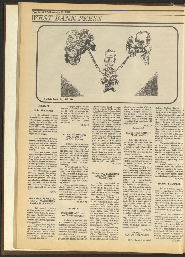 Issue 401 of al-Fajr Newspaper, 24 January 1988