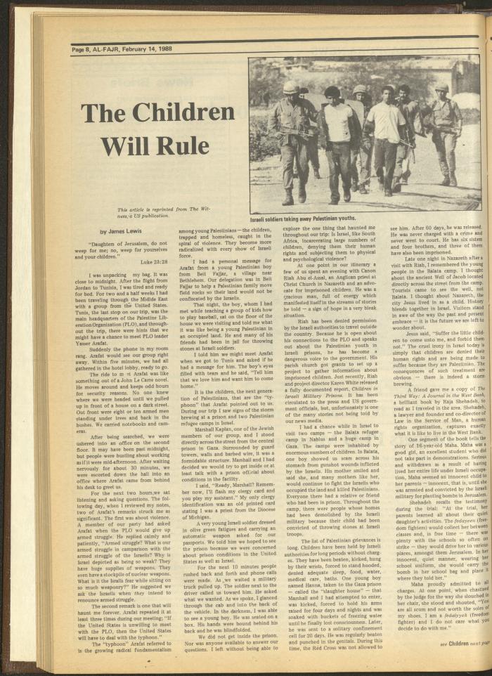 العدد 404 من جريدة الفجر، 14 شباط 1988