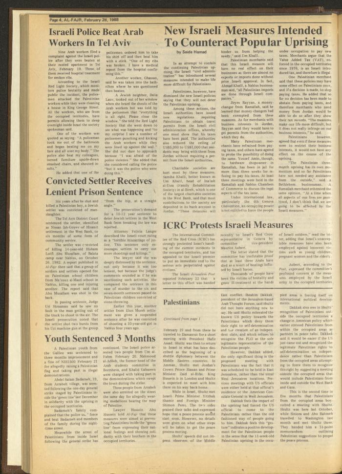 العدد 406 من جريدة الفجر، 28 شباط 1988