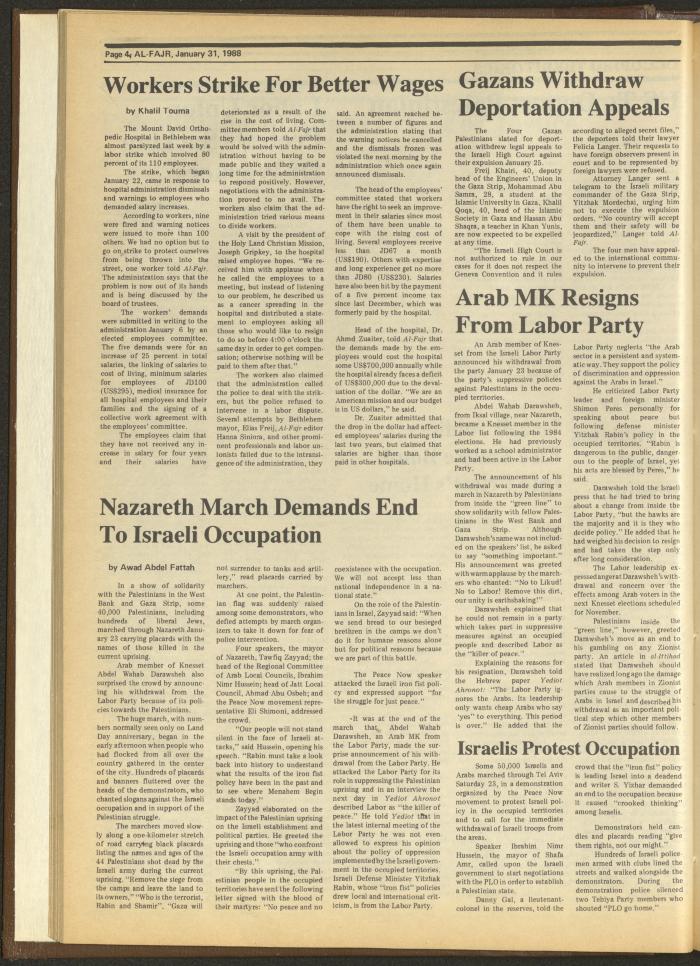 العدد 402 من جريدة الفجر، 31 كانون الثاني 1988