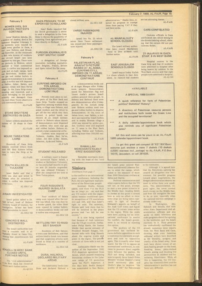 العدد 403 من جريدة الفجر، 7 شباط 1988